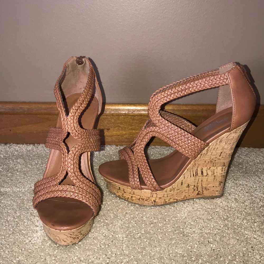 Charlotte Russe brown braided wedges